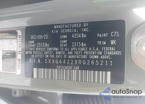 2024 Kia K5 Gt-Line из США, поврежденный, VIN 5XXG64J29RG265211